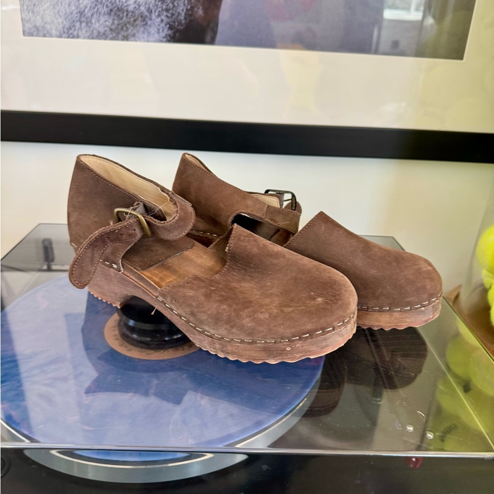 1990 J.crew wood sole and leather clogs